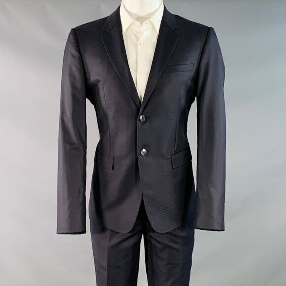 EMPORIO ARMANI Size 40 Navy Textured Wool Silk Single Breasted Notch Lapel Suit - Picture 1 of 14